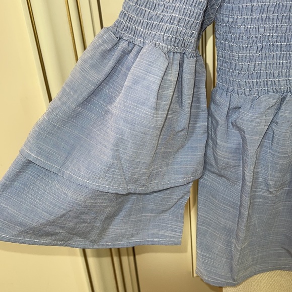 HONEY PUNCH WOMENS SHIRT SIZE SMALL OFF THE SHOULDER LIGHT BLUE COLOR - Picture 3 of 3